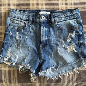 Pistola Frayed Distressed Denim Shorts - Blue